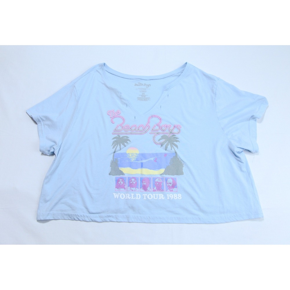 The Beach Boys World Tour 1988 Graphic Crop Top Light Blue Women 2X - Picture 1 of 3
